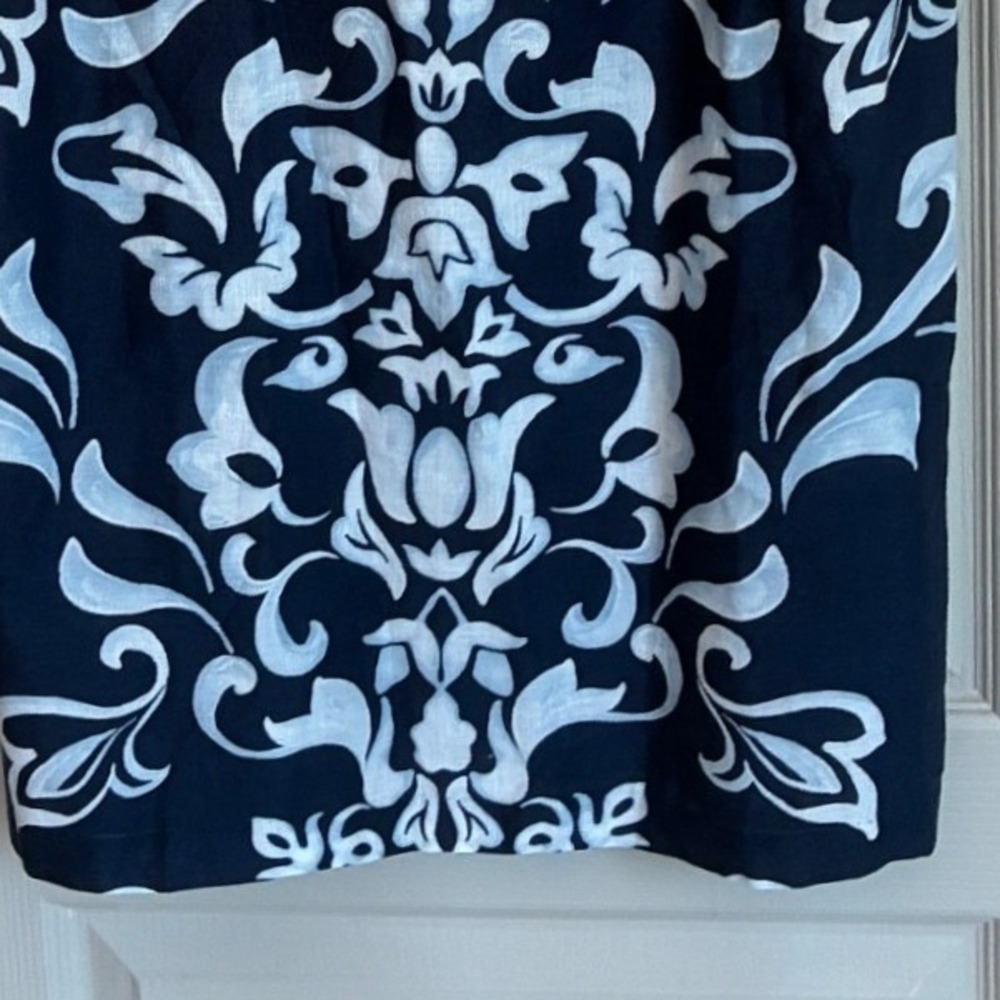 Talbots Navy Blue White Damask Linen Blend Square Neck Shift Dress Womens 14 NWT - Picture 10 of 11